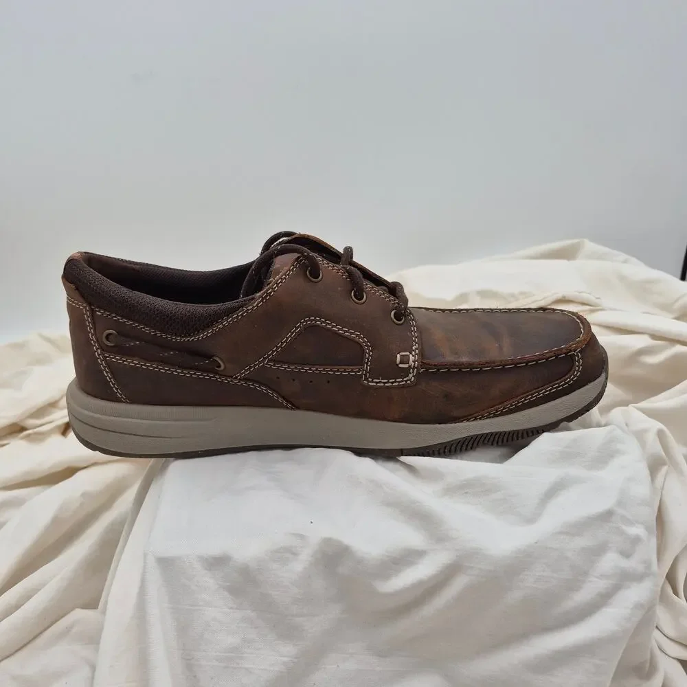 NEW Clarks Sailview Lace casual Moc-toe shoes Brown beeswax leather Men Size 12